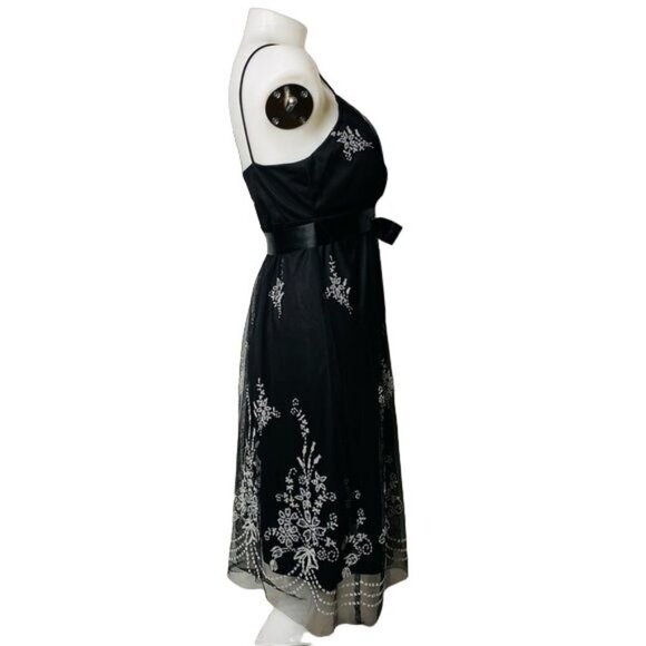 Onyx Sparkle Beaded Floral Little Black Party Dress Size 10 - Picture 8 of 14